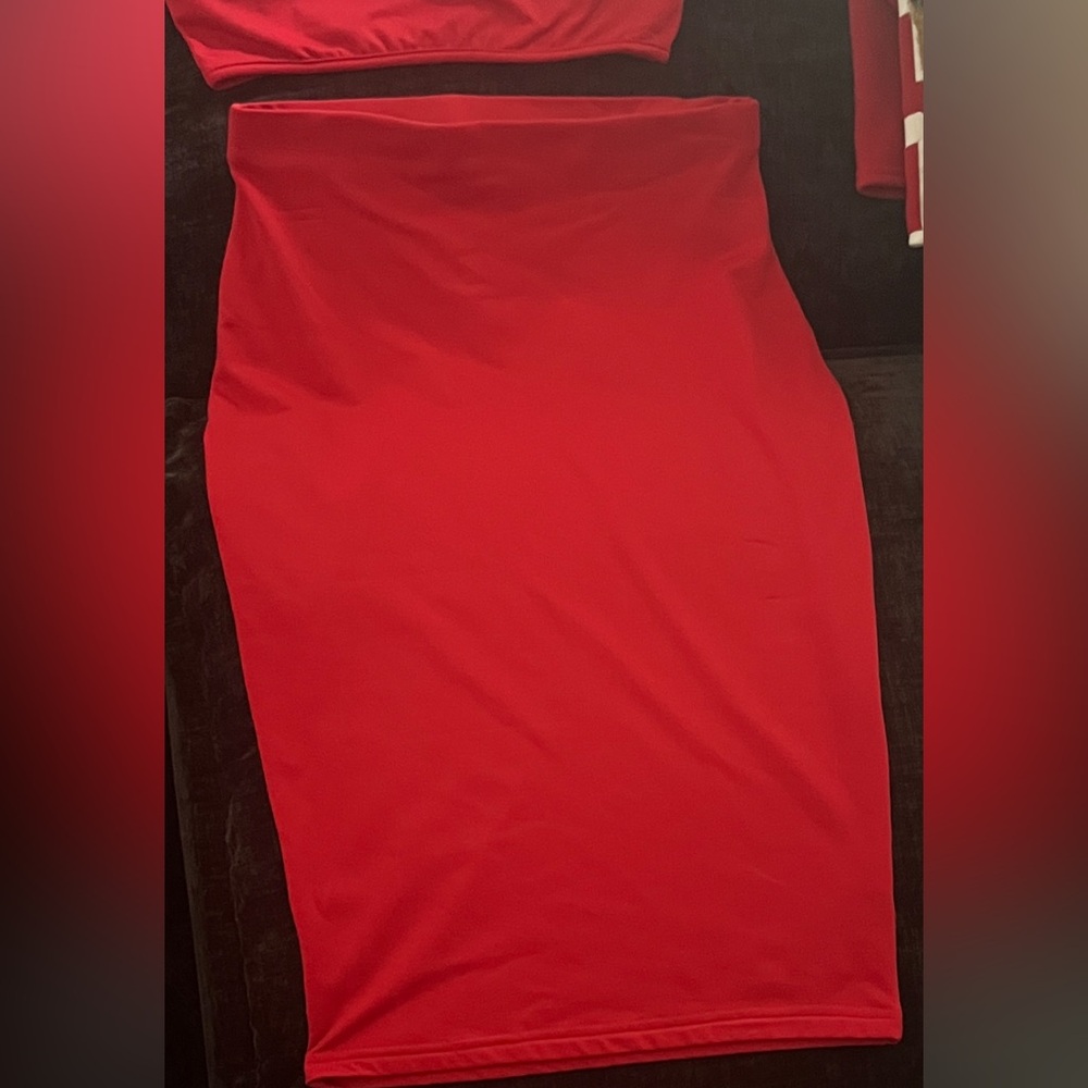 Red pencil skirt with matching crop top, never worn!